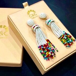 C&C California White & Rainbow Hanging Glass Bead Earring